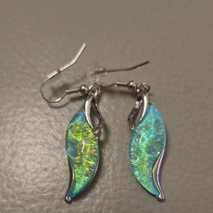 Iridescent Silver and Blue Drop Earrings